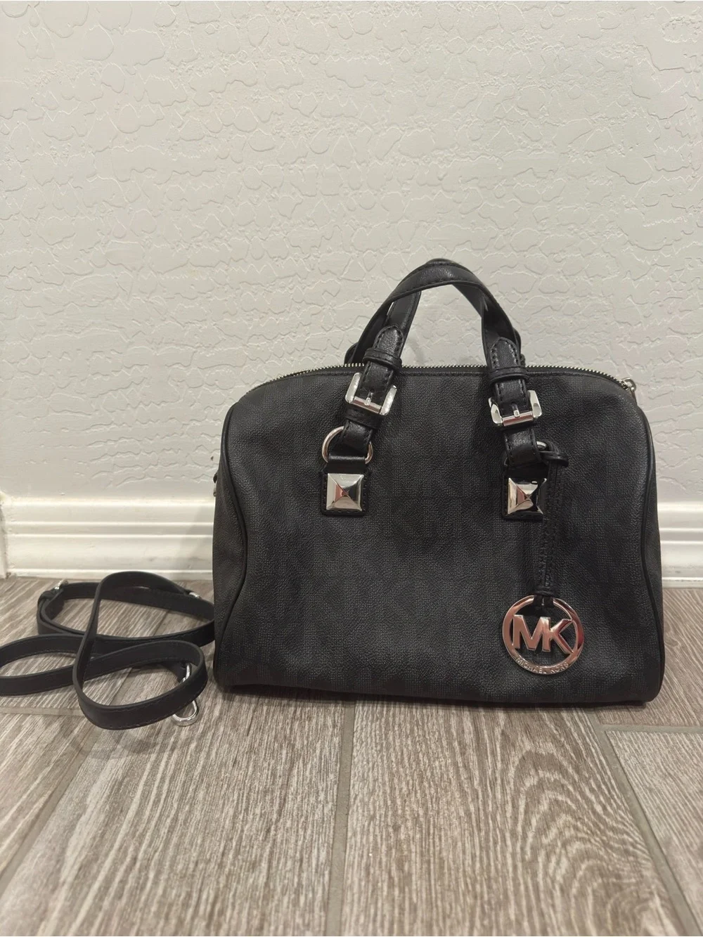 Michael Kors Black Dome Satchel with MK Medallion